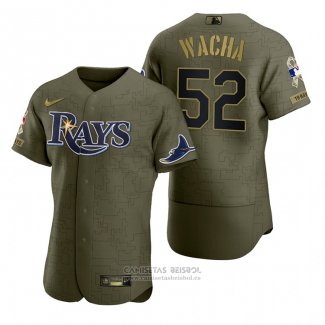 Camiseta Beisbol Hombre Tampa Bay Rays Michael Wacha Camuflaje Digital Verde 2021 Salute To Service