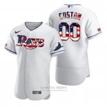 Camiseta Beisbol Hombre Tampa Bay Rays Personalizada Stars & Stripes 4th of July Blanco