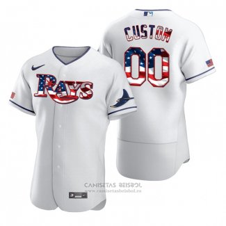Camiseta Beisbol Hombre Tampa Bay Rays Personalizada Stars & Stripes 4th of July Blanco