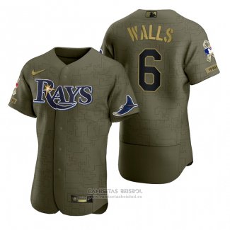 Camiseta Beisbol Hombre Tampa Bay Rays Taylor Walls Camuflaje Digital Verde 2021 Salute To Service