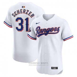 Camiseta Beisbol Hombre Texas Rangers Max Scherzer 2024 Oro Collection Elite Blanco