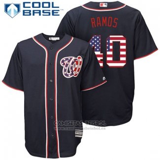 Camiseta Beisbol Hombre Washington Nationals Wilson Ramos Stars Stripes Cool Base Azul