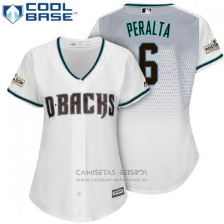 Camiseta Beisbol Mujer Arizona Diamondbacks 2017 Postemporada 6 David Peralta Blanco Cool Base