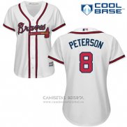 Camiseta Beisbol Mujer Atlanta Braves 8 Jace Peterson Blanco Autentico Collection Cool Base