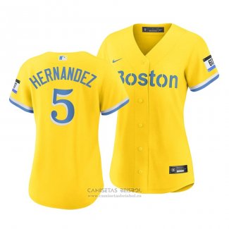 Camiseta Beisbol Mujer Boston Red Sox Enrique Hernandez 2021 City Connect Replica Oro