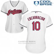 Camiseta Beisbol Mujer Cleveland Indians 10 Edwin Encarnacion Blanco 2017 Cool Base