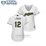 Camiseta Beisbol Mujer Indians Francisco Lindor 2018 Dia de los Caidos Cool Base Blanco