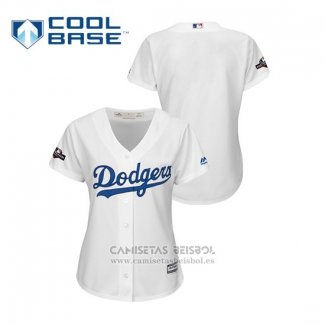 Camiseta Beisbol Mujer Los Angeles Dodgers 2019 Postemporada Cool Base Blanco