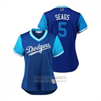 Camiseta Beisbol Mujer Los Angeles Dodgers Corey Seager 2018 LLWS Players Weekend Seags Azul