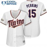 Camiseta Beisbol Mujer Minnesota Twins 2017 Postemporada Glen Perkins Blanco Cool Base