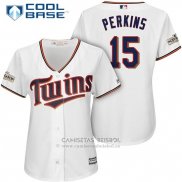 Camiseta Beisbol Mujer Minnesota Twins 2017 Postemporada Glen Perkins Blanco Cool Base