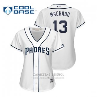 Camiseta Beisbol Mujer San Diego Padres Manny Machado Cool Base Primera Blanco