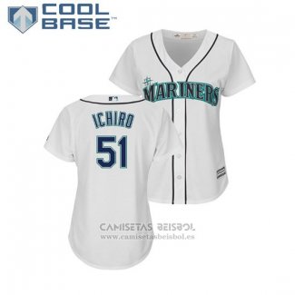 Camiseta Beisbol Mujer Seattle Mariners Ichiro Suzuki Cool Base Jugador Blanco